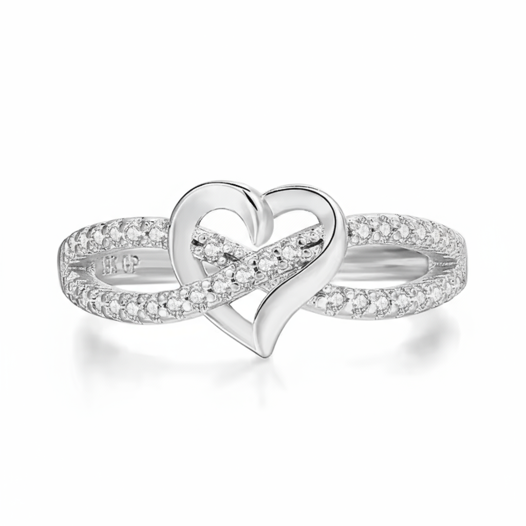 Tracy | Intertwined Heart Sparkle | Silver Ring