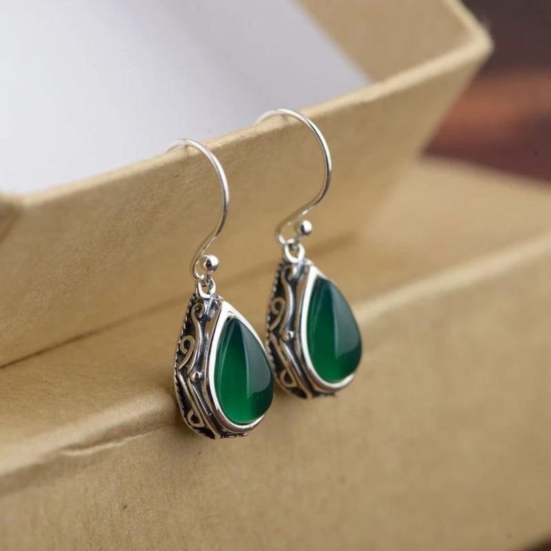 Sierra™ | Boho Silver Earrings with Emerald