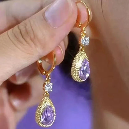 Purple Water Droplet Dangle Earrings