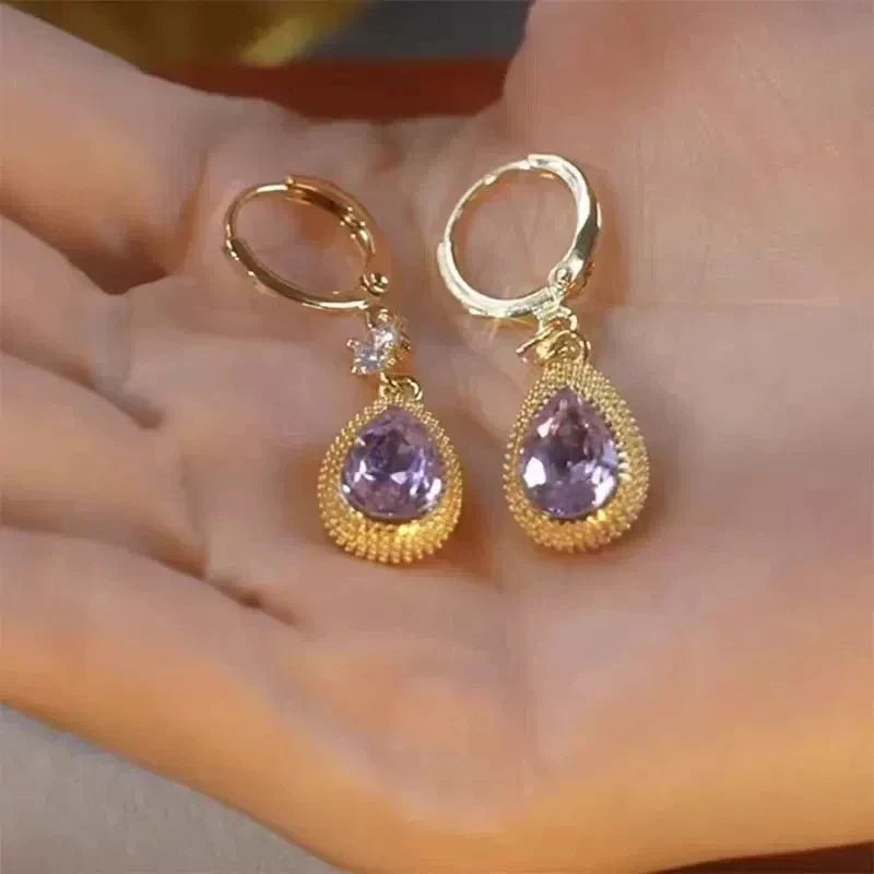 Purple Water Droplet Dangle Earrings