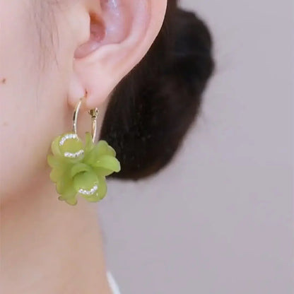 Green Magnolia Flower Earrings
