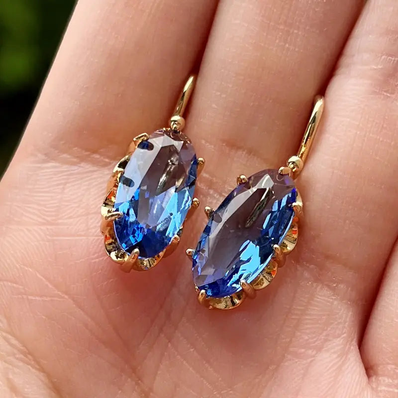 Golden Blue Bloom Earrings | Gold