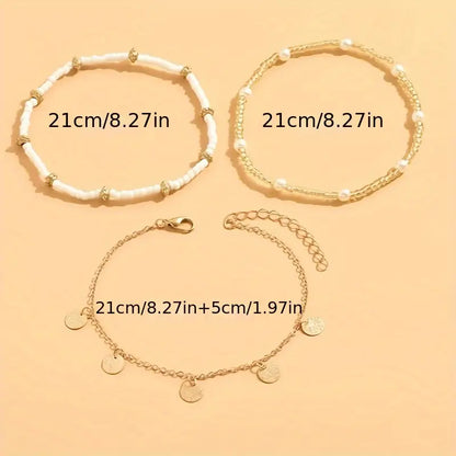 Coastal Charm 3-Piece Layered Anklet Set | Gold
