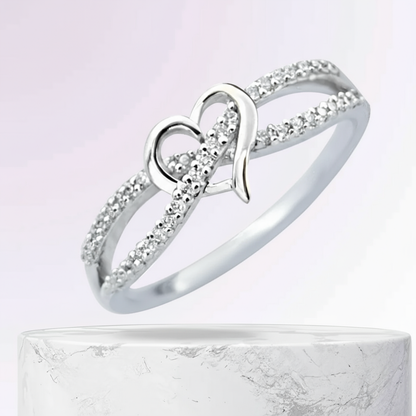 Tracy | Intertwined Heart Sparkle | Silver Ring