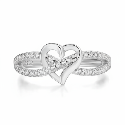 Tracy | Intertwined Heart Sparkle | Silver Ring