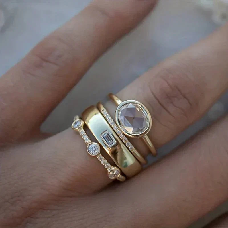 Vintage Gold & Zirconia Ring Set | Gold